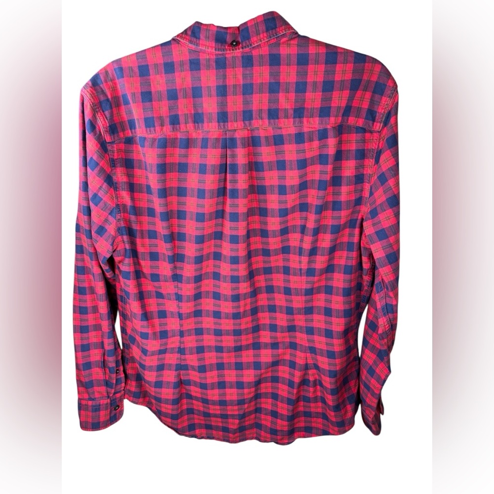 Levi’s Slim Fit Plaid Button-Down Shirt Red Navy Cotton L Unisex Fall Cabincore - Picture 3 of 11